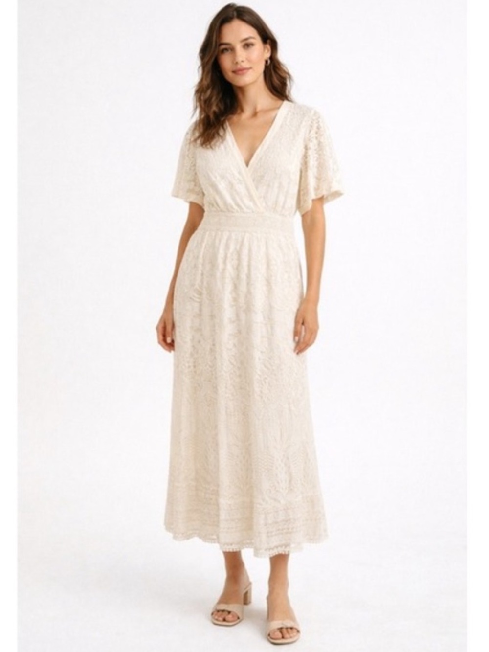 FARM Rio Devore White Lace Midi Dress, size M NWT